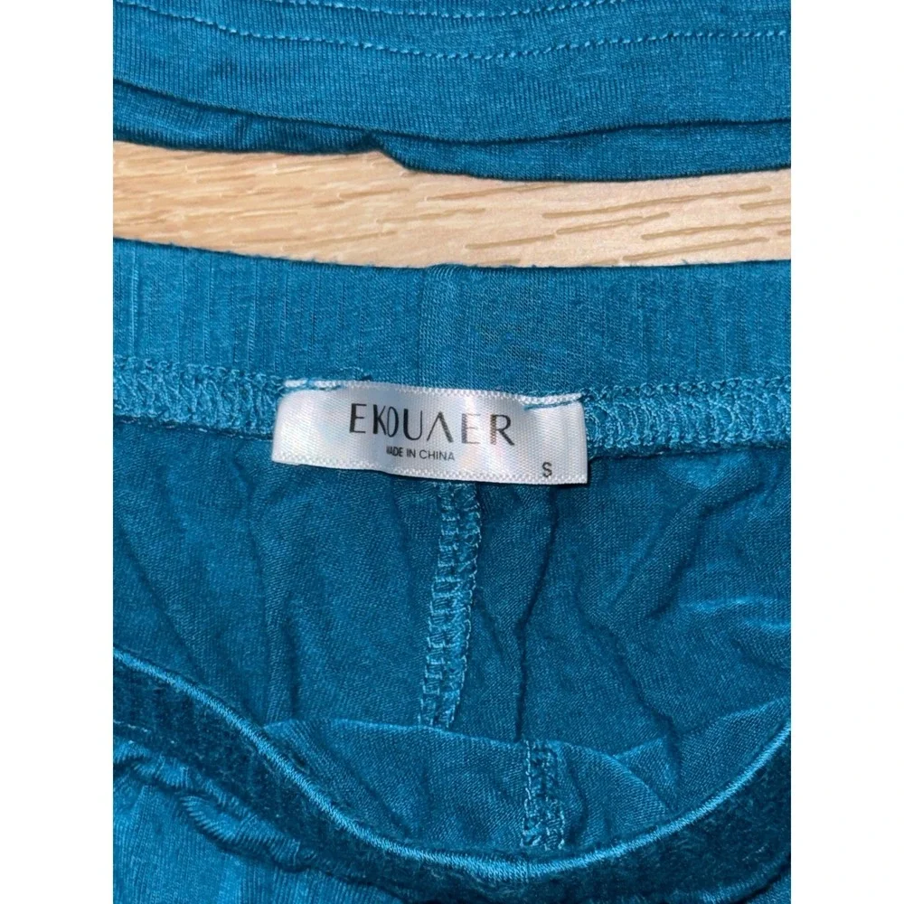 Ekouaer Womens Teal‎ Blue 2 Piece Pajama Set Tank Top and Shorts Size Small